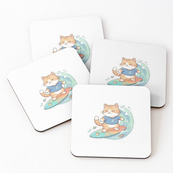 Item preview, Cute Surfing Cat - Kawaii Summer Beach Vibes Ginger Nyan Illustration designed and sold by NoopnyangStudio.