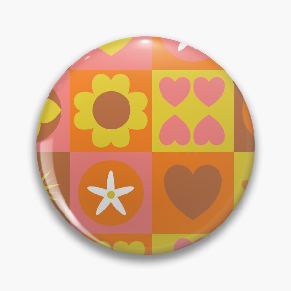 Item preview, retro-inspired stylized flowers and hearts on checkered background designed and sold by Sheridanlongdog.