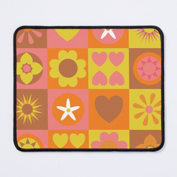 Item preview, retro-inspired stylized flowers and hearts on checkered background designed and sold by Sheridanlongdog.