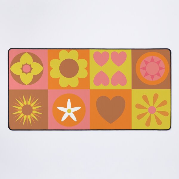 Item preview, retro-inspired stylized flowers and hearts on checkered background designed and sold by Sheridanlongdog.