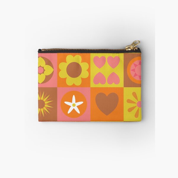 Item preview, retro-inspired stylized flowers and hearts on checkered background designed and sold by Sheridanlongdog.