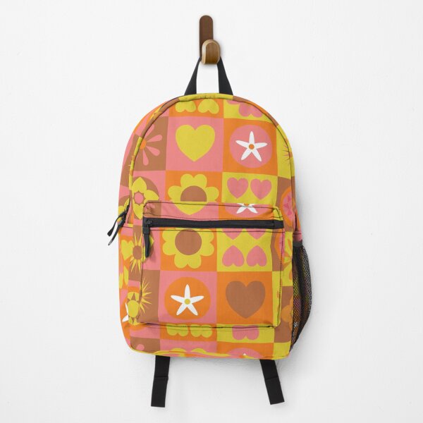 Item preview, retro-inspired stylized flowers and hearts on checkered background designed and sold by Sheridanlongdog.