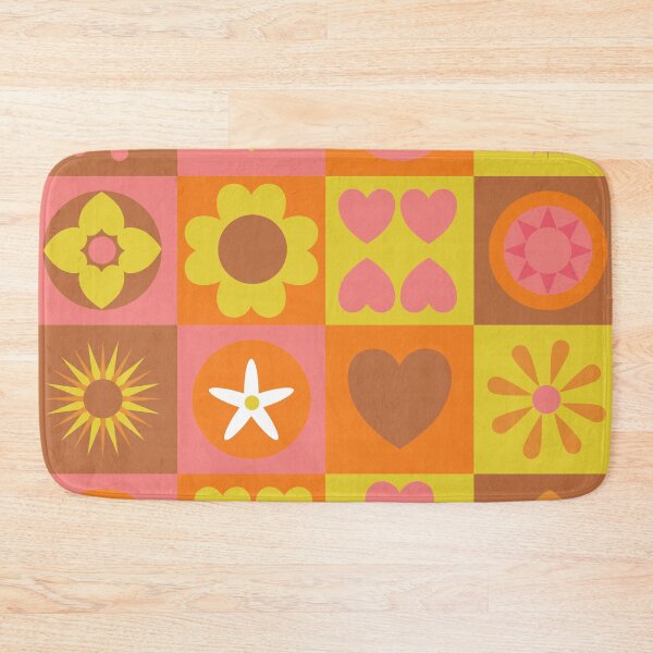 Item preview, retro-inspired stylized flowers and hearts on checkered background designed and sold by Sheridanlongdog.