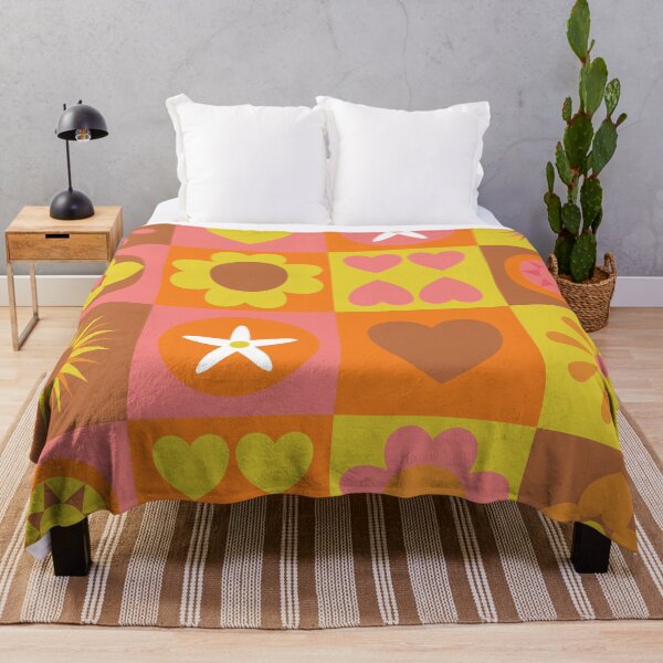 Item preview, retro-inspired stylized flowers and hearts on checkered background designed and sold by Sheridanlongdog.
