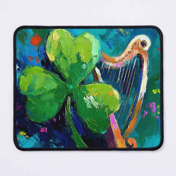 Item preview, St Patrick's Day Green Clover and Golden Harp in Vibrant Lively Composition designed and sold by OlfactoART Studio.