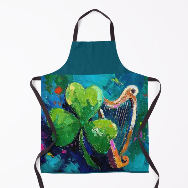 Item preview, St Patrick's Day Green Clover and Golden Harp in Vibrant Lively Composition designed and sold by OlfactoART Studio.