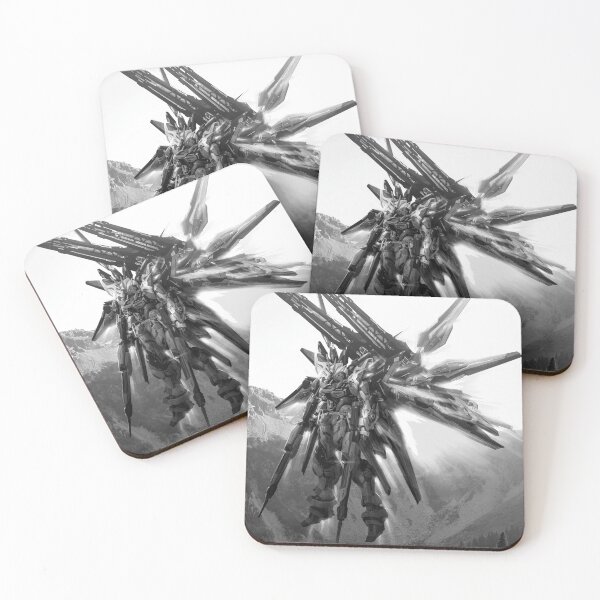 Item preview, black white Strike Freedom Gundam fly high illustration digital art  designed and sold by sabartgunpla.