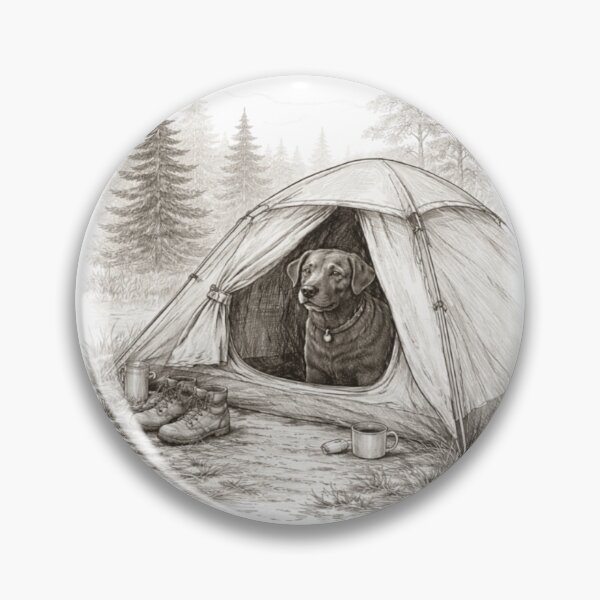 Item preview, Labrador in Tent Pencil Sketch | Quiet Camp Dog Art | Chocolate Lab Camping designed and sold by PawPrintCustom.