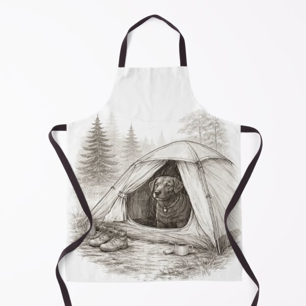 Item preview, Labrador in Tent Pencil Sketch | Quiet Camp Dog Art | Chocolate Lab Camping designed and sold by PawPrintCustom.