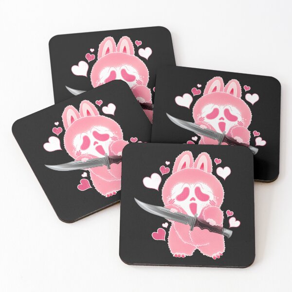 Item preview, Ghostly Face Screaming Lafufu Parody with knife cotton candy pastel pink color way original digital art designed and sold by NonDecafArt.