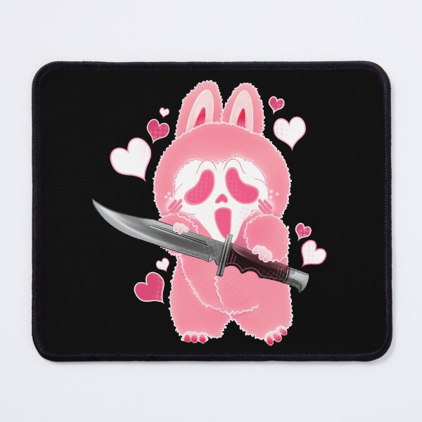 Item preview, Ghostly Face Screaming Lafufu Parody with knife cotton candy pastel pink color way original digital art designed and sold by NonDecafArt.