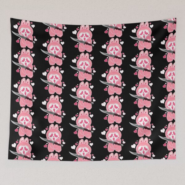 Item preview, Ghostly Face Screaming Lafufu Parody with knife cotton candy pastel pink color way original digital art designed and sold by NonDecafArt.