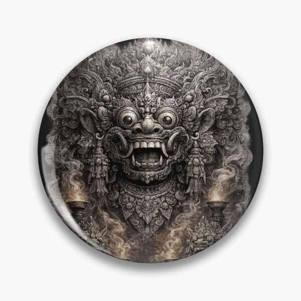 Item preview, Mystic Black & White Barong Bali – Dark Sacred Mask Illustration designed and sold by AqilaGallery.