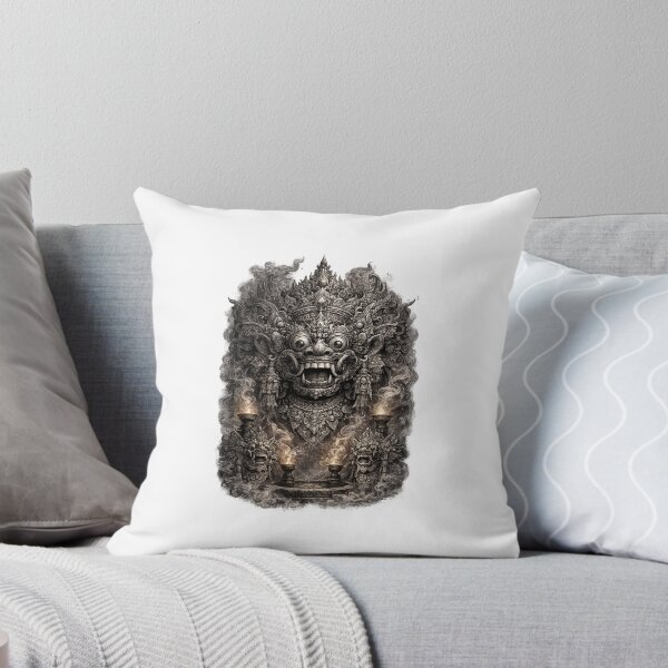 Item preview, Mystic Black & White Barong Bali – Dark Sacred Mask Illustration designed and sold by AqilaGallery.