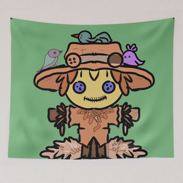 Item preview, Cute Scarecrow with Bird Friends | Fall Cottagecore Art designed and sold by HopeAndHustle.