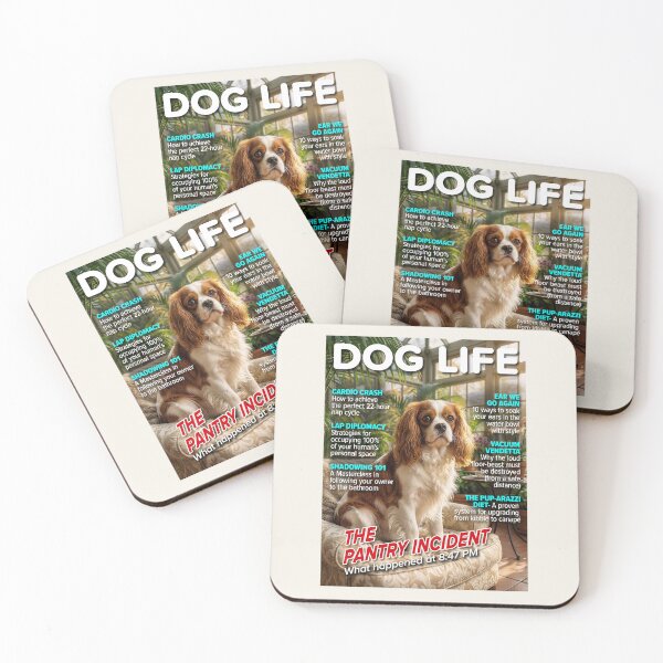 Item preview, DOG LIFE Magazine Cover – King Charles Spaniel “The Pantry Incident” – Funny Cavalier Dog Art designed and sold by FrancophileFun.