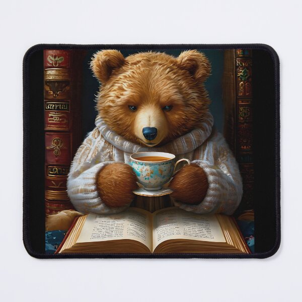 Item preview, Book Bear drinking tea designed and sold by Lisa Bittinger.