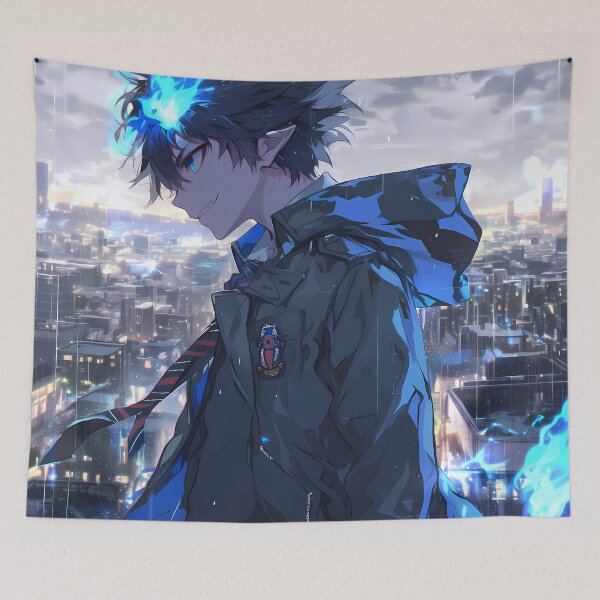 Item preview, Rin Okumura Blue Exorcist Rainy City Blue Flame Mood designed and sold by mildaclairmo.
