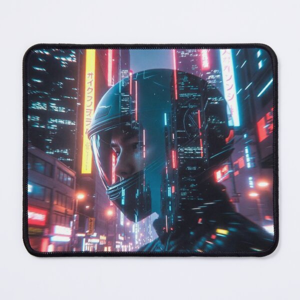 Item preview, Cyberpunk Neon Rain Reflection – Futuristic Helmet in Blurred Tokyo Night designed and sold by RadaQueen.