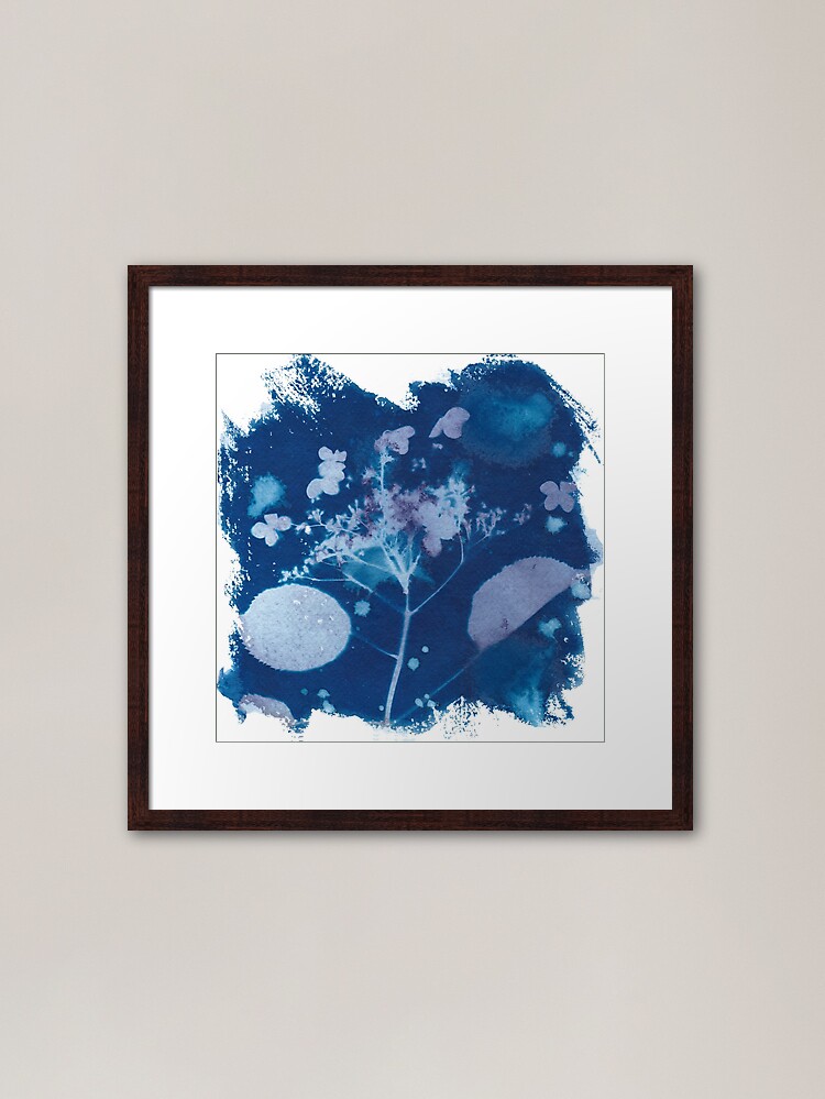 Alternate view of Cyanotype sunprint hydrangea indigo blue Framed Art Print
