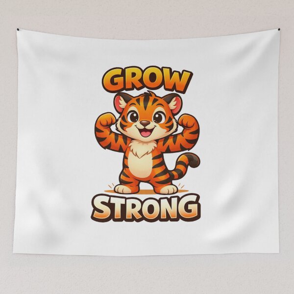 Item preview, Grow Strong Cute Tiger – Motivational Kids Fitness Cartoon Design designed and sold by tareankush.