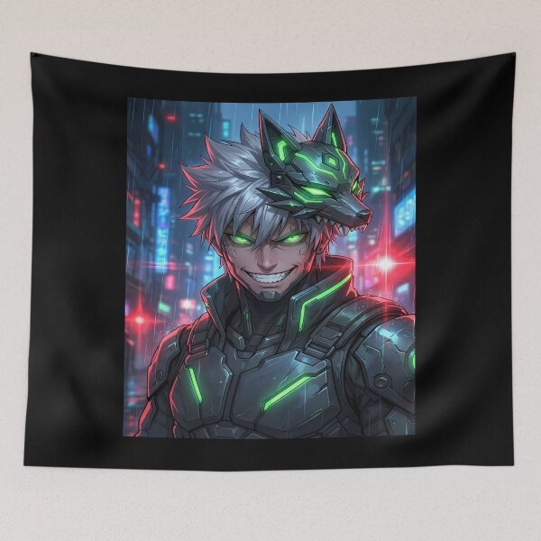 Item preview, Cyberpunk Anime Character with Wolf Mask designed and sold by ChiqueAvenue.