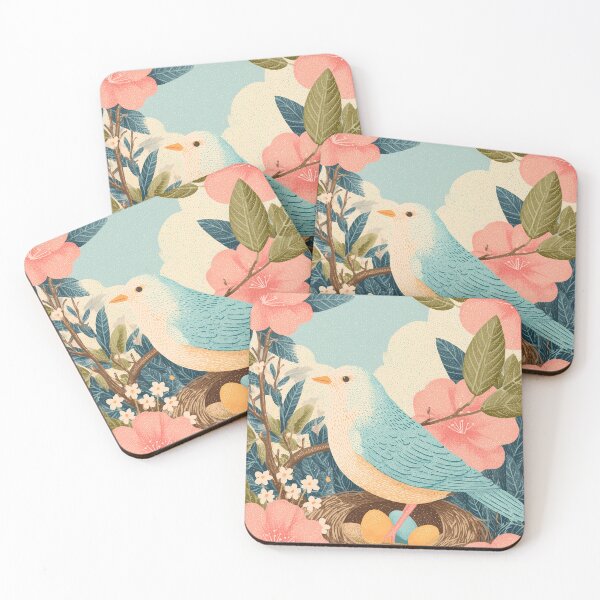 Item preview, Spring Bird Nest Illustration – Floral Easter Art with Pastel Flowers designed and sold by BobaBunny76.