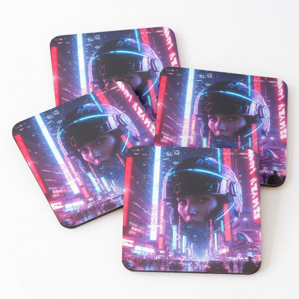 Item preview, Cyberpunk Neon Glitch Rider – Futuristic Helmet in Rainy Tokyo Megacity designed and sold by RadaQueen.