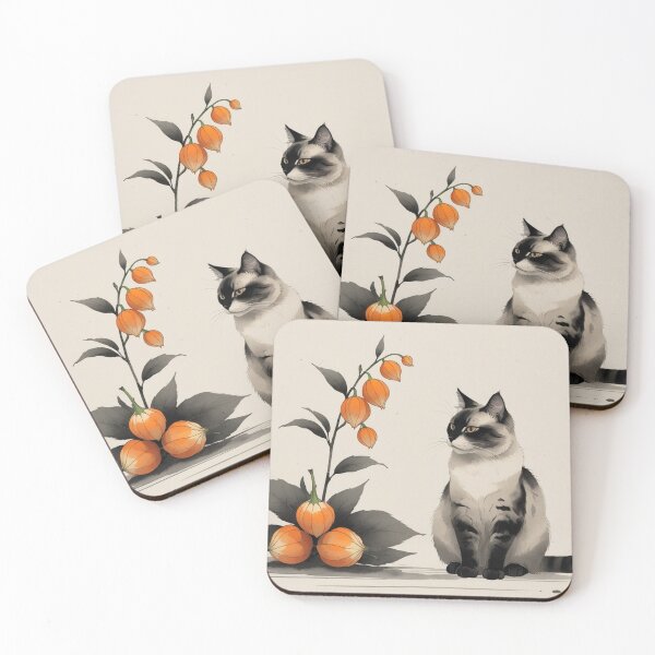 Item preview, Ink Wash Cat with Physalis Lanterns designed and sold by LEO'S CREATURE　れおずくりーちゃー.