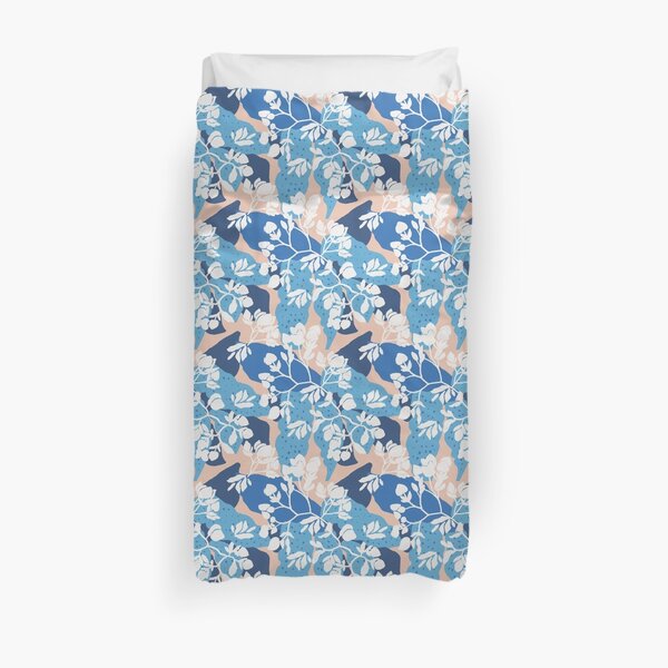 Blue layered floral on a taupe base Duvet Cover