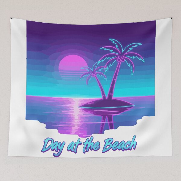 Item preview, Day at the Beach Synthwave T-Shirt – Retro Vaporwave Neon Sunset Palm Tree Aesthetic Design designed and sold by Design-Pro-21.