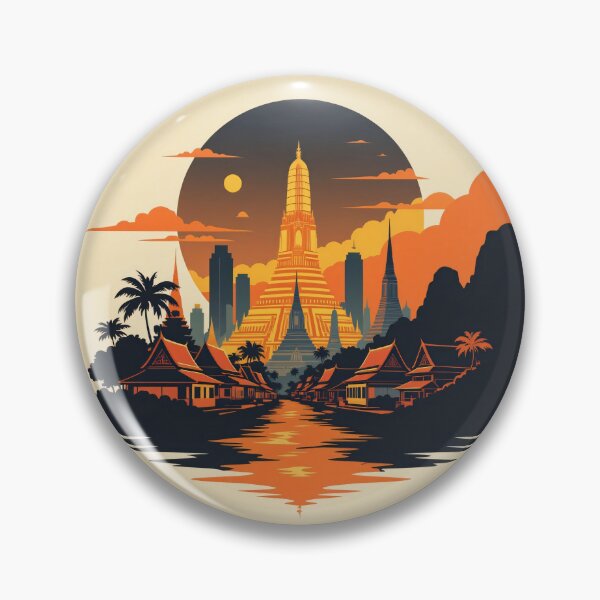 Item preview, Bangkok Sunset Temple Skyline – Retro Thailand Travel Poster designed and sold by KiraChie.