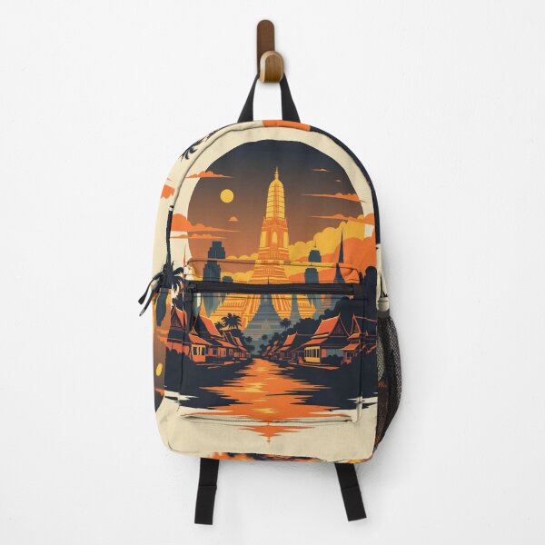 Item preview, Bangkok Sunset Temple Skyline – Retro Thailand Travel Poster designed and sold by KiraChie.