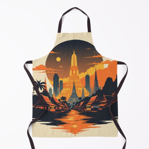 Item preview, Bangkok Sunset Temple Skyline – Retro Thailand Travel Poster designed and sold by KiraChie.