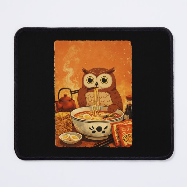 Item preview, Owl Eating Ramen Cozy Food Humor Illustration Warm Retro Style designed and sold by JEFDodsonArt.