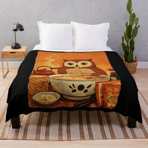 Item preview, Owl Eating Ramen Cozy Food Humor Illustration Warm Retro Style designed and sold by JEFDodsonArt.