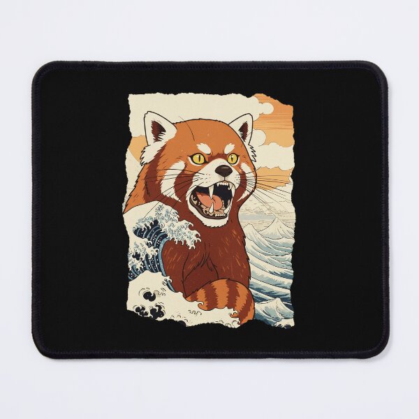 Item preview, Red Panda Great Wave Japanese Style Vintage Illustration designed and sold by JEFDodsonArt.