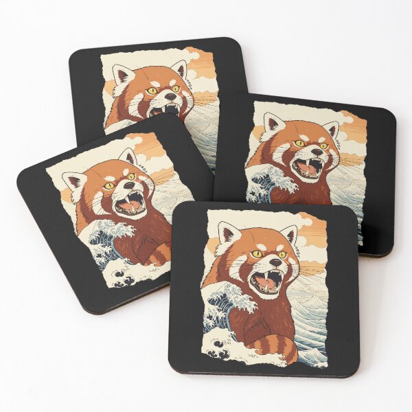 Item preview, Red Panda Great Wave Japanese Style Vintage Illustration designed and sold by JEFDodsonArt.