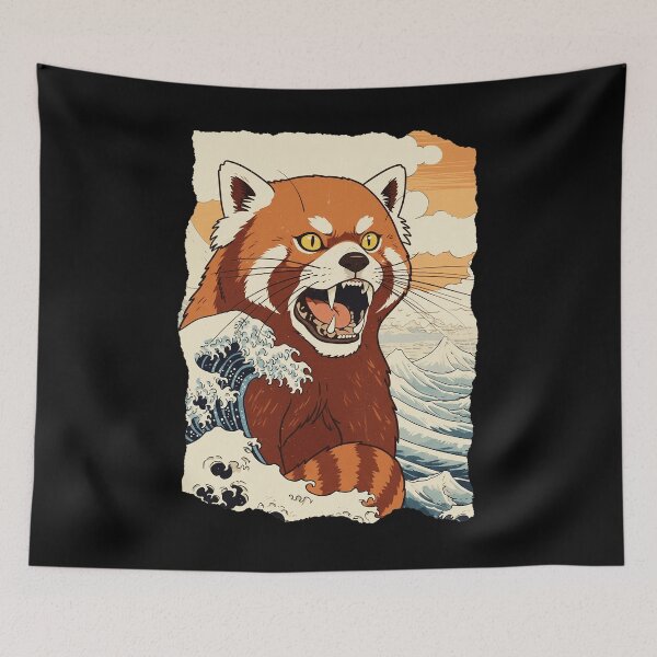 Item preview, Red Panda Great Wave Japanese Style Vintage Illustration designed and sold by JEFDodsonArt.
