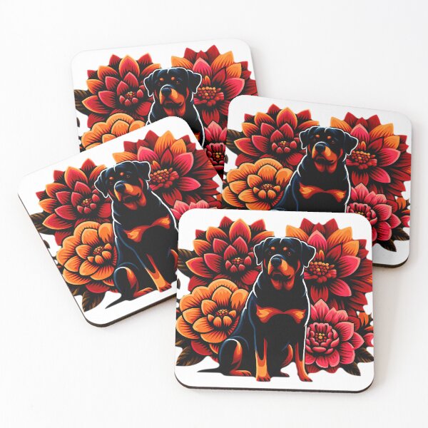 Artikelvorschau, Rottweiler-Kunst mit lebendigem Blumenhintergrund | Stilvolle Hundeillustration entworfen und verkauft von meesub.