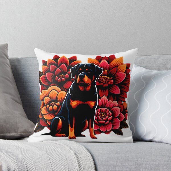 Artikelvorschau, Rottweiler-Kunst mit lebendigem Blumenhintergrund | Stilvolle Hundeillustration entworfen und verkauft von meesub.