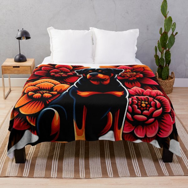 Item preview, Rottweiler Art with Vibrant Floral Background | Stylish Dog Illustration designed and sold by meesub.