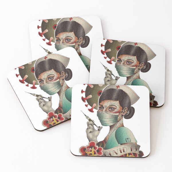 Item preview, COVID-19 Tattooed Nurse - American Traditional Style Illustration designed and sold by Prolificreate.