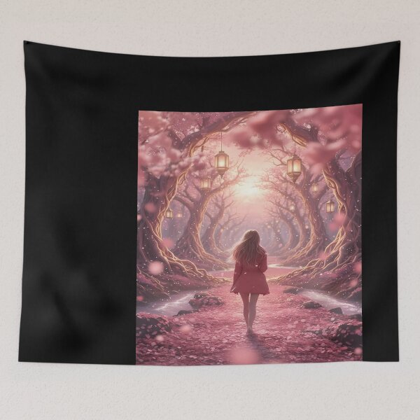 Item preview, Girl in Pink Coat Walking Through Cherry Blossom designed and sold by balquebratum.
