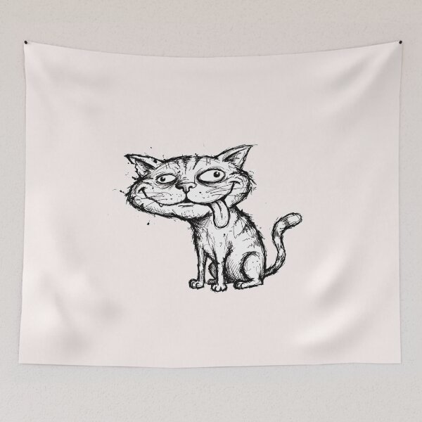 Item preview, Sarcastic Derp Cat - Unhinged Chaotic Blep Ink Sketch designed and sold by SylwiaPrint.