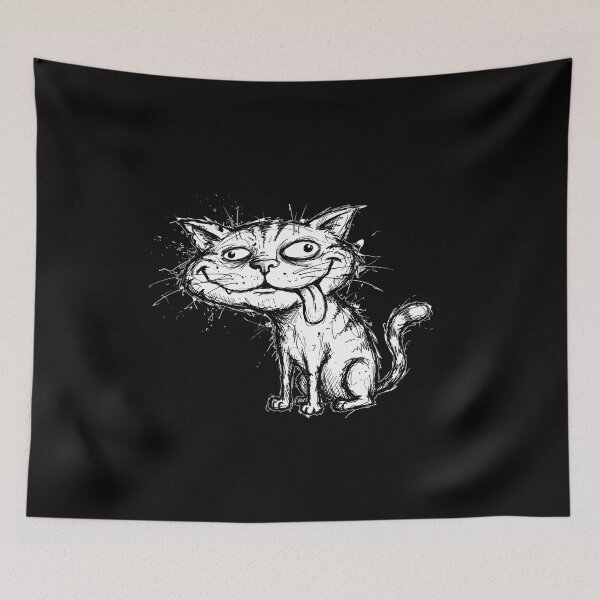Item preview, Sarcastic Derp Cat - Unhinged Chaotic Blep Ink Sketch designed and sold by SylwiaPrint.