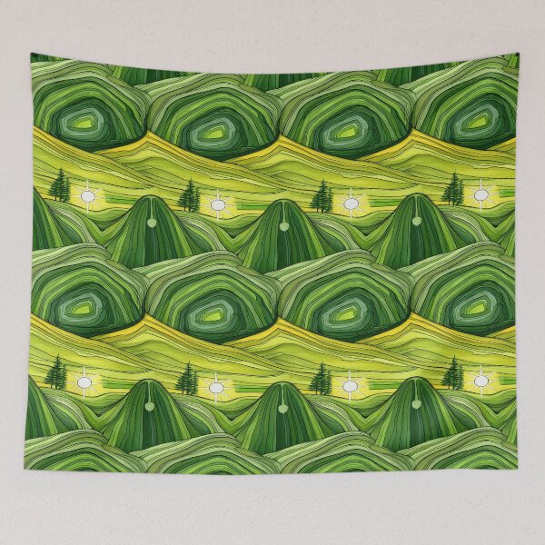 Item preview, Abstract Green Rolling Hills and Sun designed and sold by Piotrek0001.