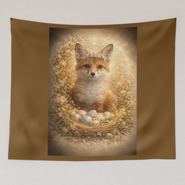 Item preview, Fox Easter Art Print – Spring Floral Fox with Golden Halo Cottagecore Decor designed and sold by GeoWild Designs.