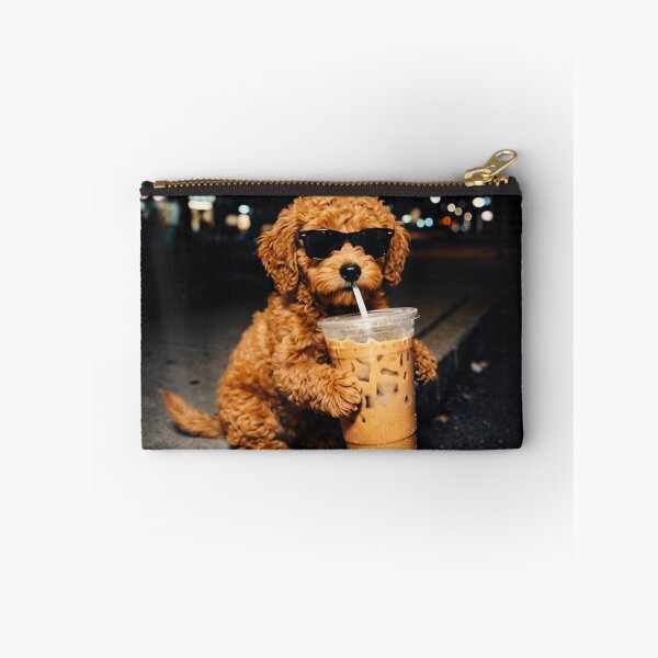 Item preview, Cute Cavapoo Puppy Wearing Sunglasses Drinking Iced Coffee On City Street designed and sold by Phil Ben.