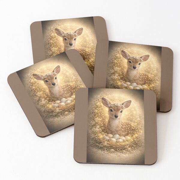 Item preview, Fawn Easter Art Print – Spring Floral Deer with Golden Halo Cottagecore Decor designed and sold by GeoWild Designs.